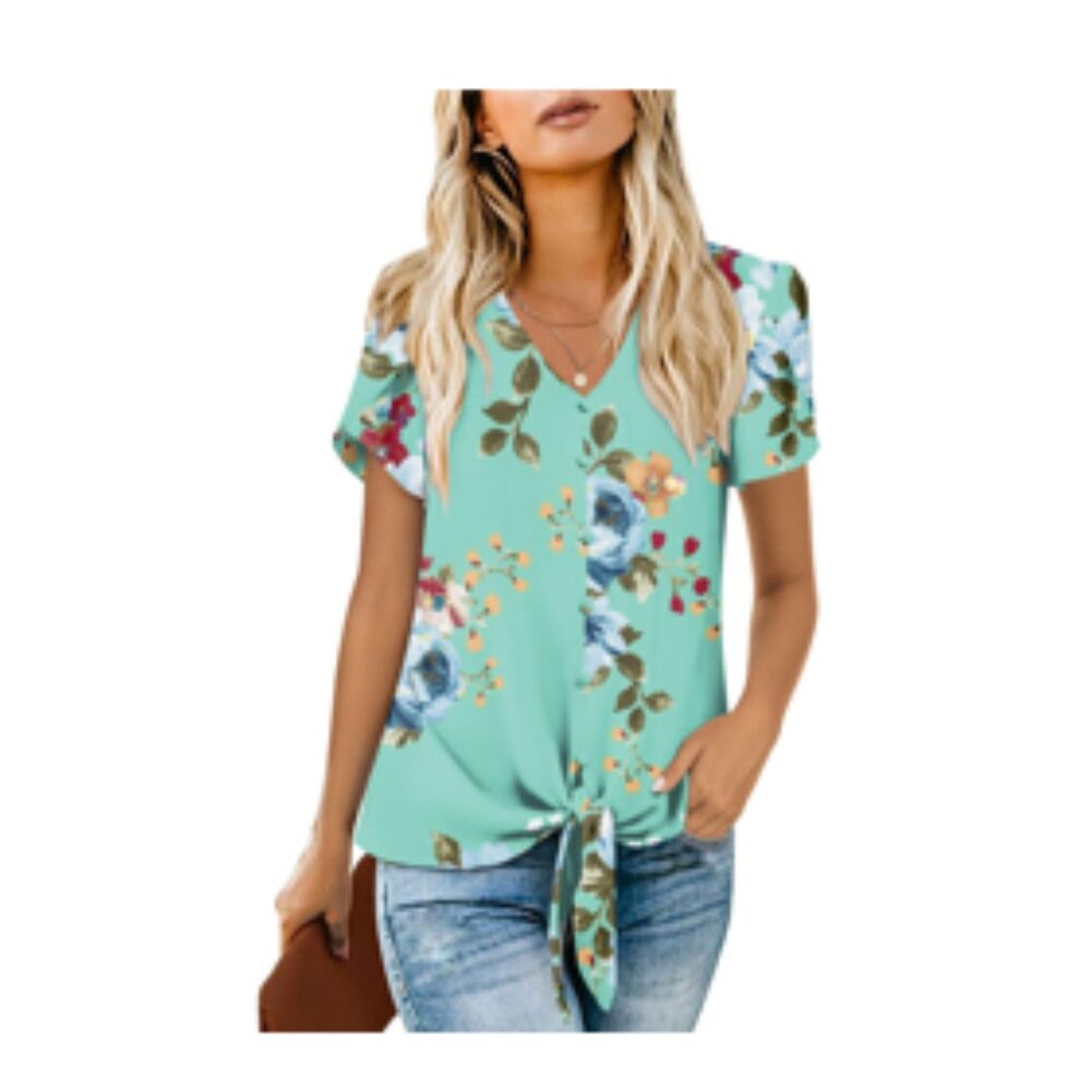 Button Down Tie Knot Floral top, XXL, 7G-143T001